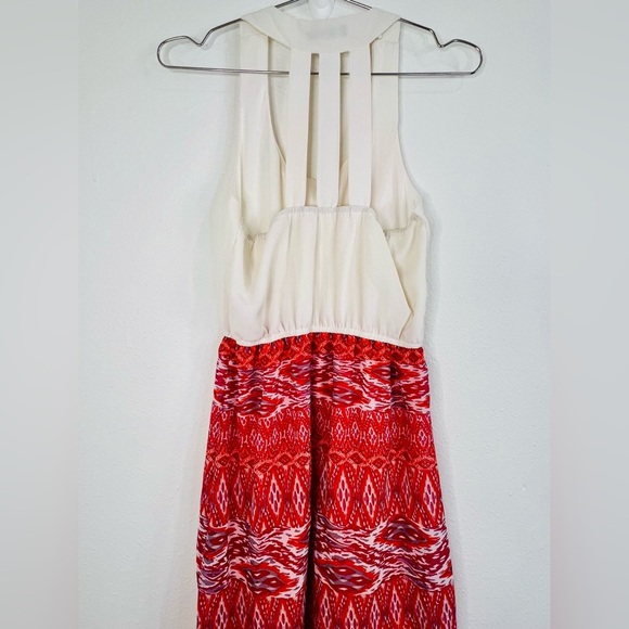 Indulge Boho Sleeveless Maxi Dress Size Small Red Ikat Print Chic Versatile - Picture 9 of 11